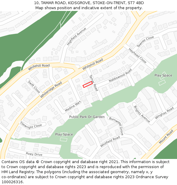 10, TAMAR ROAD, KIDSGROVE, STOKE-ON-TRENT, ST7 4BD: Location map and indicative extent of plot