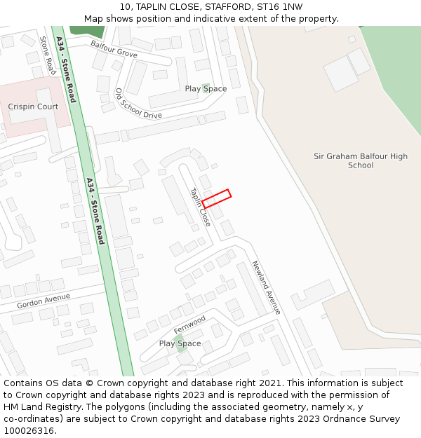 10, TAPLIN CLOSE, STAFFORD, ST16 1NW: Location map and indicative extent of plot