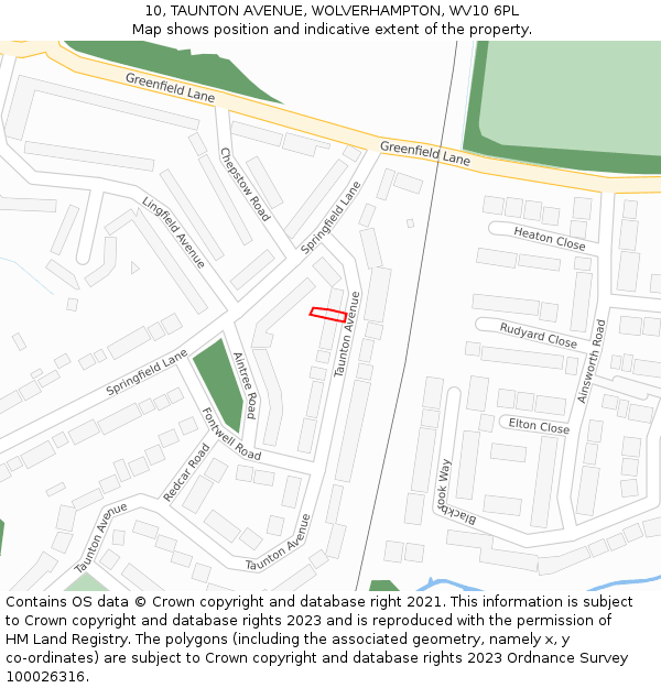 10, TAUNTON AVENUE, WOLVERHAMPTON, WV10 6PL: Location map and indicative extent of plot