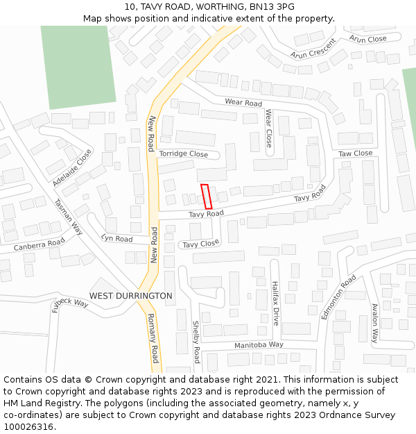 10, TAVY ROAD, WORTHING, BN13 3PG: Location map and indicative extent of plot