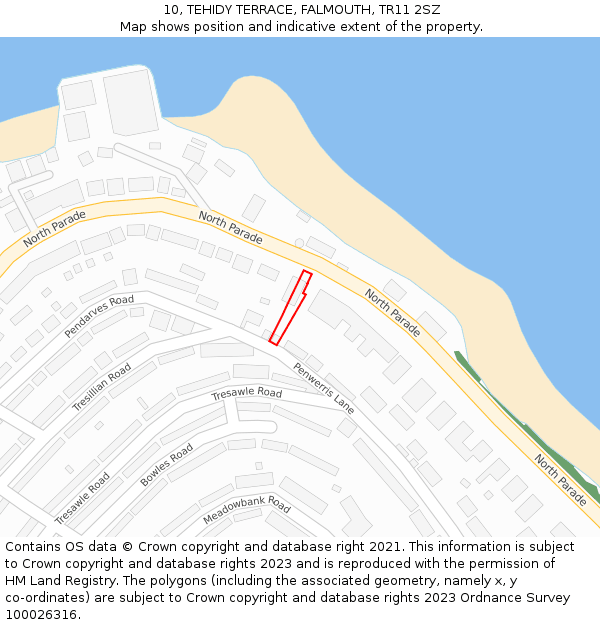 10, TEHIDY TERRACE, FALMOUTH, TR11 2SZ: Location map and indicative extent of plot