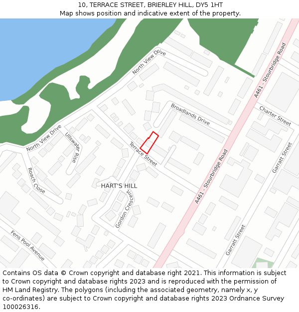 10, TERRACE STREET, BRIERLEY HILL, DY5 1HT: Location map and indicative extent of plot