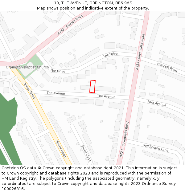 10, THE AVENUE, ORPINGTON, BR6 9AS: Location map and indicative extent of plot