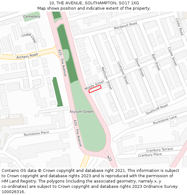 10, THE AVENUE, SOUTHAMPTON, SO17 1XG: Location map and indicative extent of plot