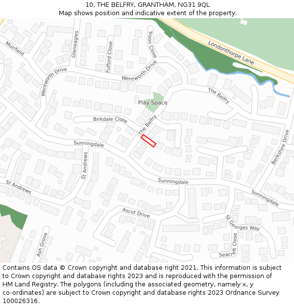10, THE BELFRY, GRANTHAM, NG31 9QL: Location map and indicative extent of plot
