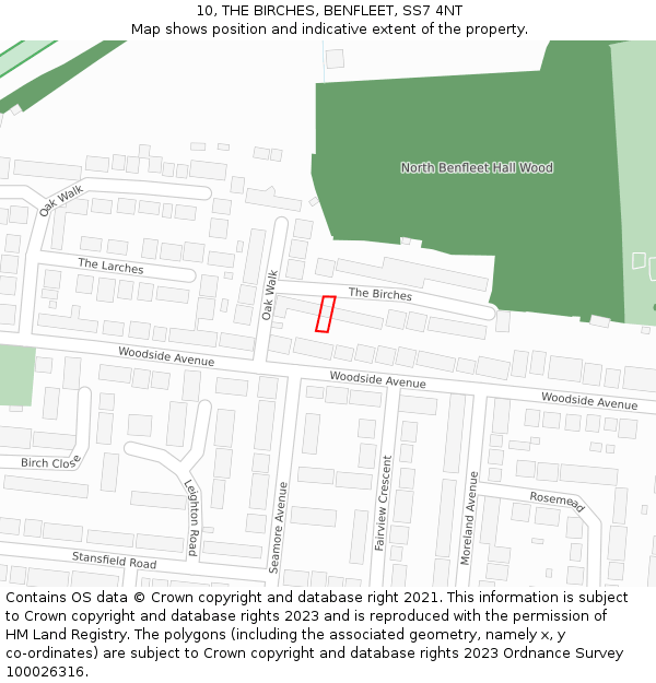 10, THE BIRCHES, BENFLEET, SS7 4NT: Location map and indicative extent of plot