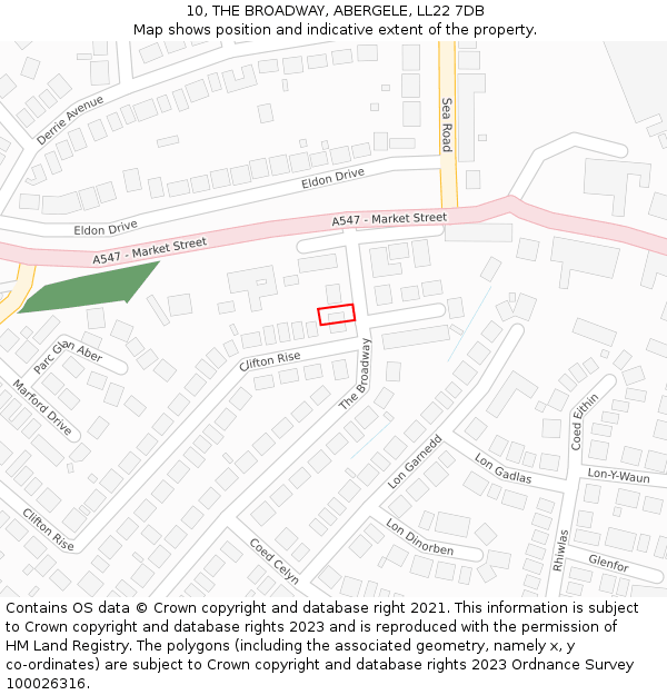 10, THE BROADWAY, ABERGELE, LL22 7DB: Location map and indicative extent of plot