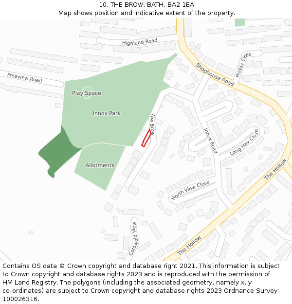 10, THE BROW, BATH, BA2 1EA: Location map and indicative extent of plot
