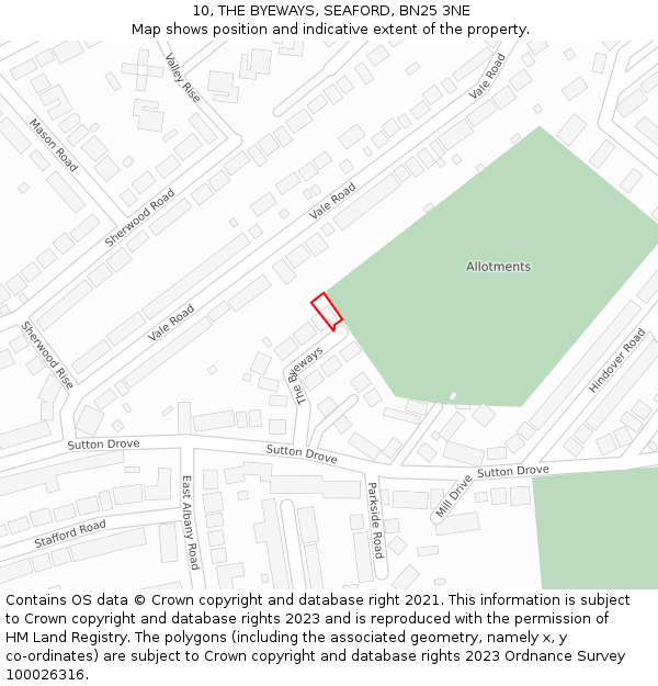 10, THE BYEWAYS, SEAFORD, BN25 3NE: Location map and indicative extent of plot