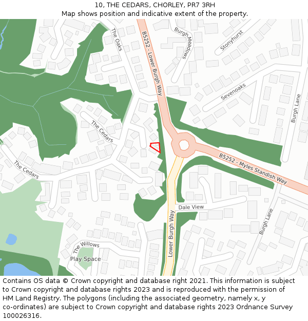 10, THE CEDARS, CHORLEY, PR7 3RH: Location map and indicative extent of plot