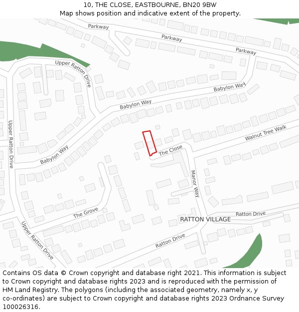 10, THE CLOSE, EASTBOURNE, BN20 9BW: Location map and indicative extent of plot