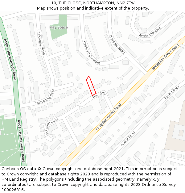 10, THE CLOSE, NORTHAMPTON, NN2 7TW: Location map and indicative extent of plot