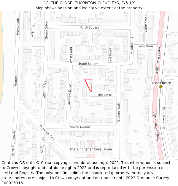 10, THE CLOSE, THORNTON-CLEVELEYS, FY5 1JX: Location map and indicative extent of plot