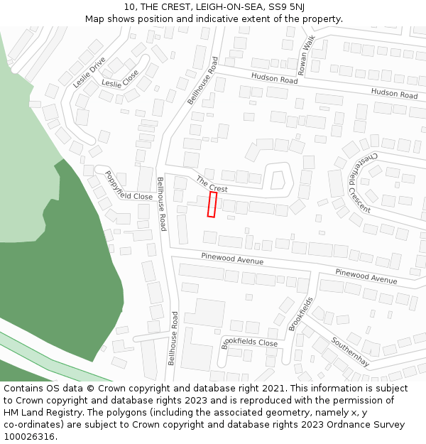 10, THE CREST, LEIGH-ON-SEA, SS9 5NJ: Location map and indicative extent of plot