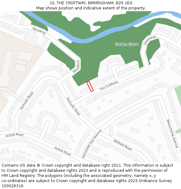 10, THE CROFTWAY, BIRMINGHAM, B20 1EG: Location map and indicative extent of plot