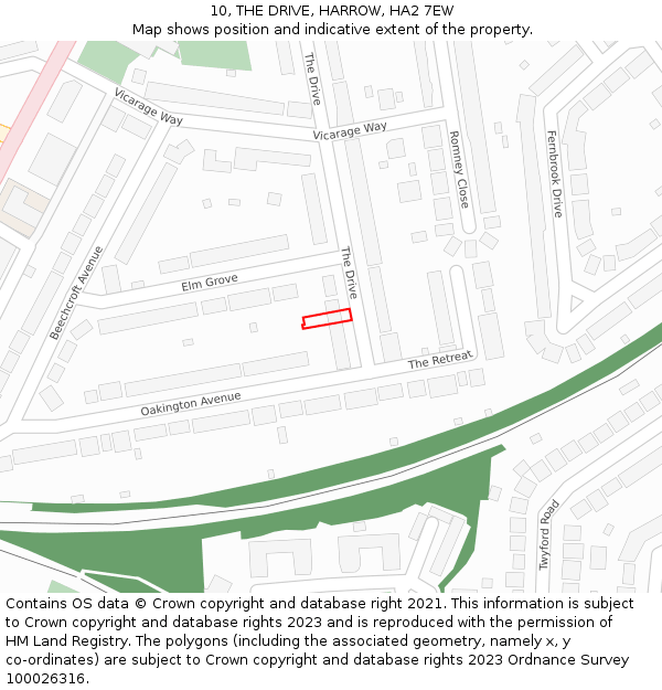 10, THE DRIVE, HARROW, HA2 7EW: Location map and indicative extent of plot