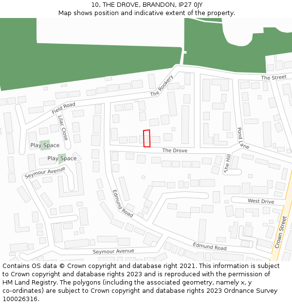 10, THE DROVE, BRANDON, IP27 0JY: Location map and indicative extent of plot