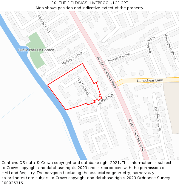 10, THE FIELDINGS, LIVERPOOL, L31 2PT: Location map and indicative extent of plot