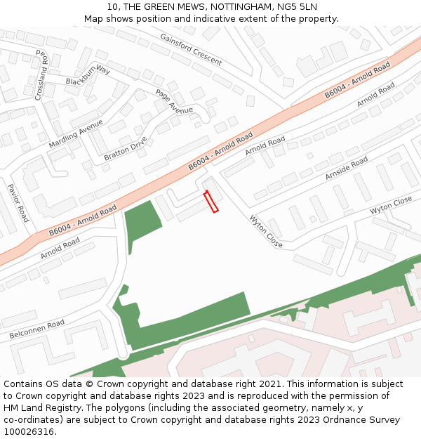 10, THE GREEN MEWS, NOTTINGHAM, NG5 5LN: Location map and indicative extent of plot