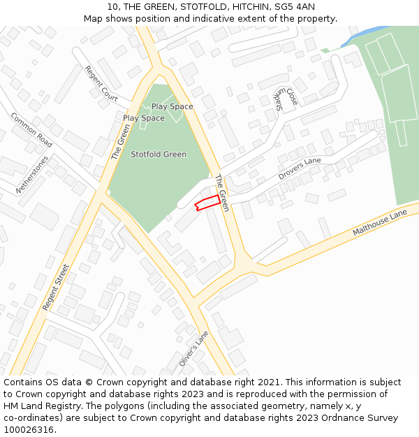 10, THE GREEN, STOTFOLD, HITCHIN, SG5 4AN: Location map and indicative extent of plot