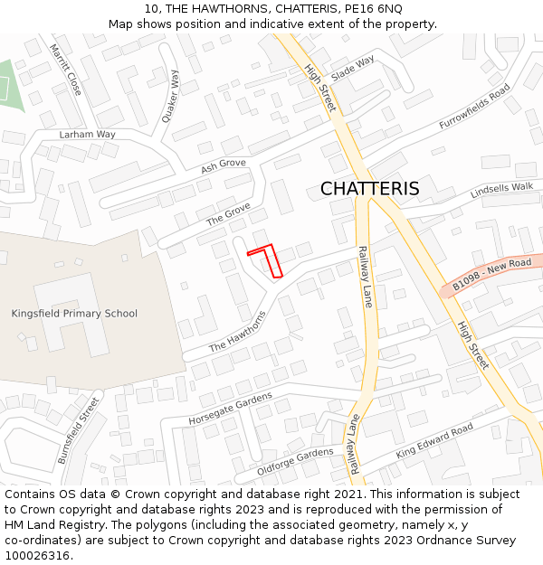 10, THE HAWTHORNS, CHATTERIS, PE16 6NQ: Location map and indicative extent of plot