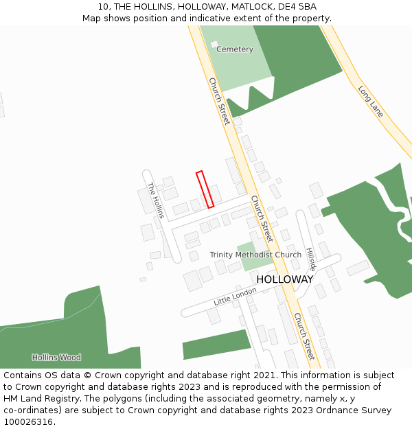 10, THE HOLLINS, HOLLOWAY, MATLOCK, DE4 5BA: Location map and indicative extent of plot