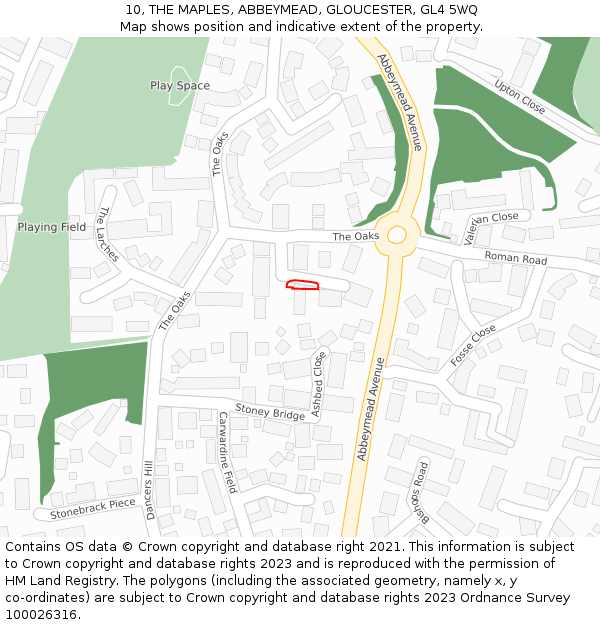 10, THE MAPLES, ABBEYMEAD, GLOUCESTER, GL4 5WQ: Location map and indicative extent of plot