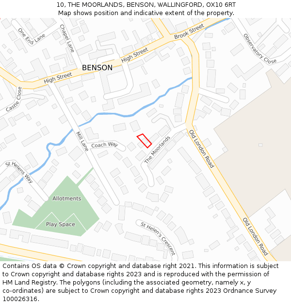 10, THE MOORLANDS, BENSON, WALLINGFORD, OX10 6RT: Location map and indicative extent of plot