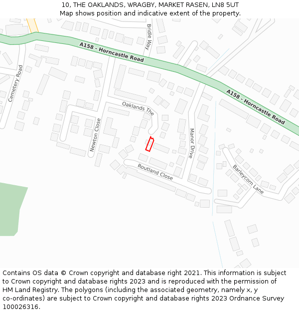 10, THE OAKLANDS, WRAGBY, MARKET RASEN, LN8 5UT: Location map and indicative extent of plot