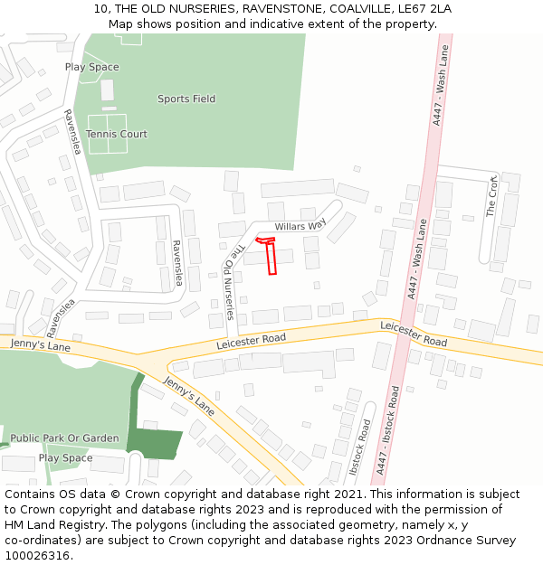 10, THE OLD NURSERIES, RAVENSTONE, COALVILLE, LE67 2LA: Location map and indicative extent of plot