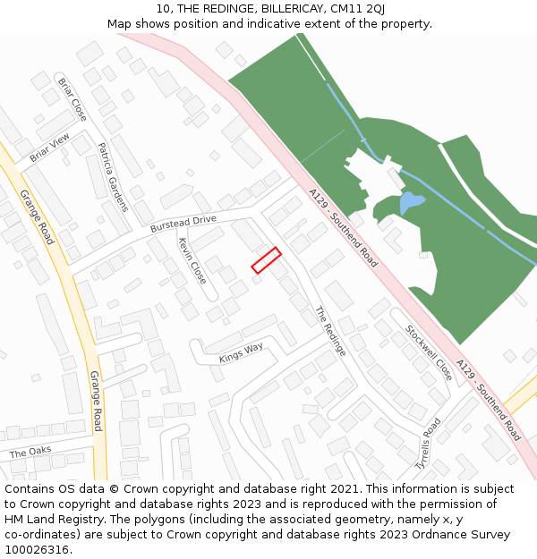 10, THE REDINGE, BILLERICAY, CM11 2QJ: Location map and indicative extent of plot