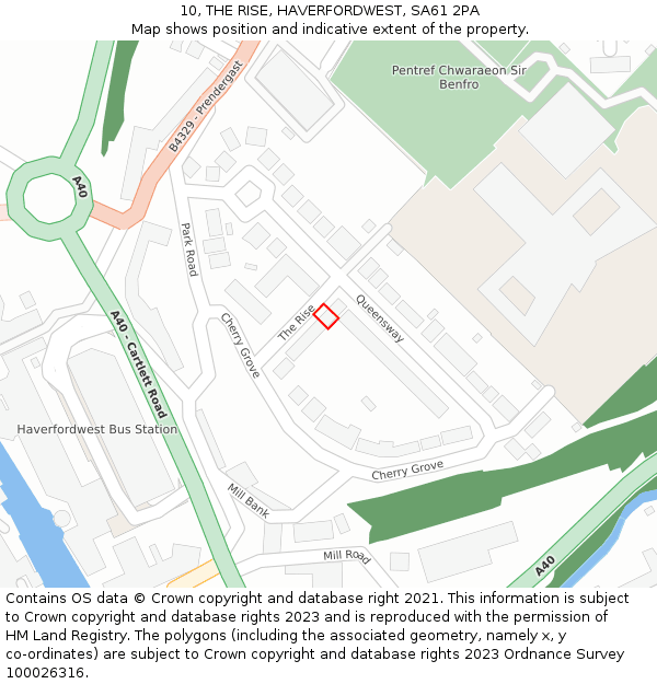 10, THE RISE, HAVERFORDWEST, SA61 2PA: Location map and indicative extent of plot