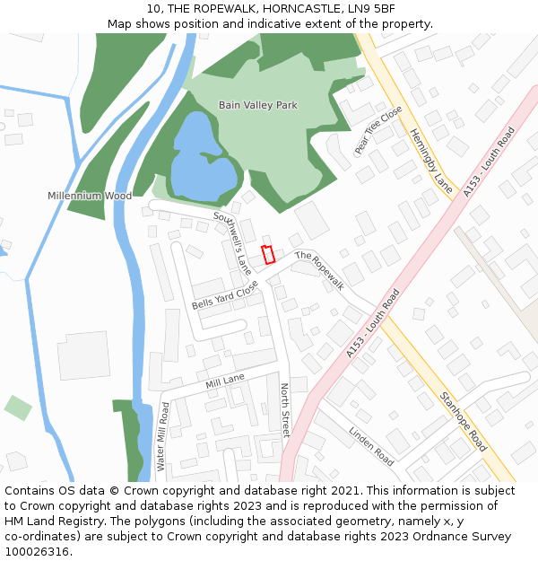 10, THE ROPEWALK, HORNCASTLE, LN9 5BF: Location map and indicative extent of plot