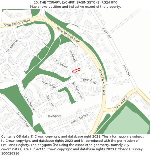 10, THE TOPIARY, LYCHPIT, BASINGSTOKE, RG24 8YX: Location map and indicative extent of plot