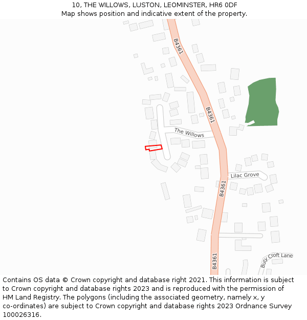 10, THE WILLOWS, LUSTON, LEOMINSTER, HR6 0DF: Location map and indicative extent of plot