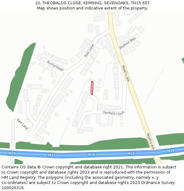 10, THEOBALDS CLOSE, KEMSING, SEVENOAKS, TN15 6ST: Location map and indicative extent of plot