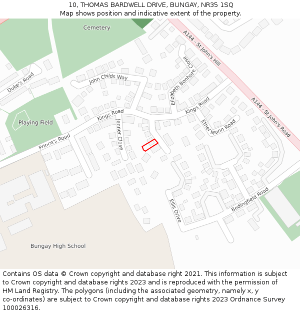 10, THOMAS BARDWELL DRIVE, BUNGAY, NR35 1SQ: Location map and indicative extent of plot