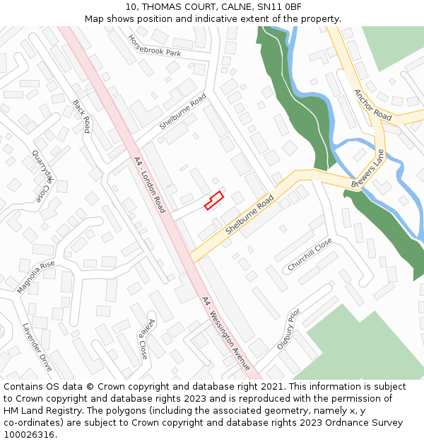 10, THOMAS COURT, CALNE, SN11 0BF: Location map and indicative extent of plot