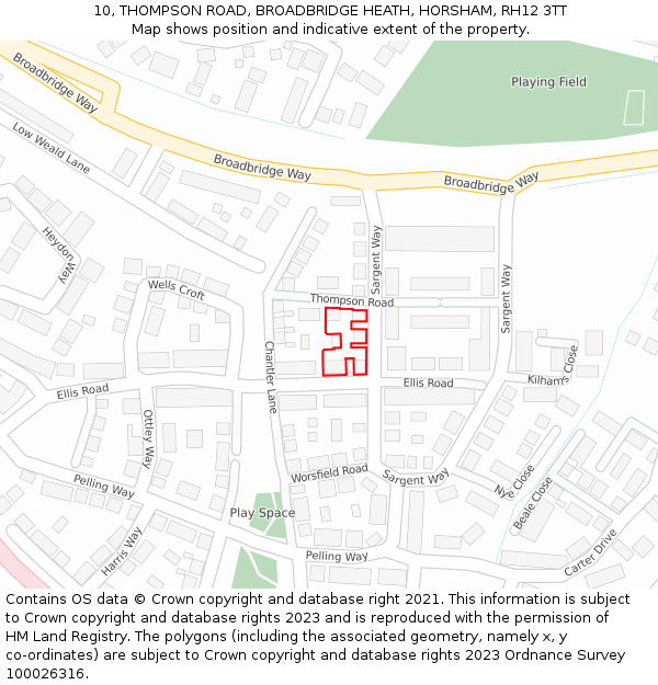 10, THOMPSON ROAD, BROADBRIDGE HEATH, HORSHAM, RH12 3TT: Location map and indicative extent of plot