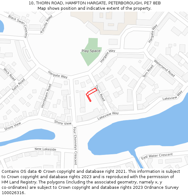 10, THORN ROAD, HAMPTON HARGATE, PETERBOROUGH, PE7 8EB: Location map and indicative extent of plot