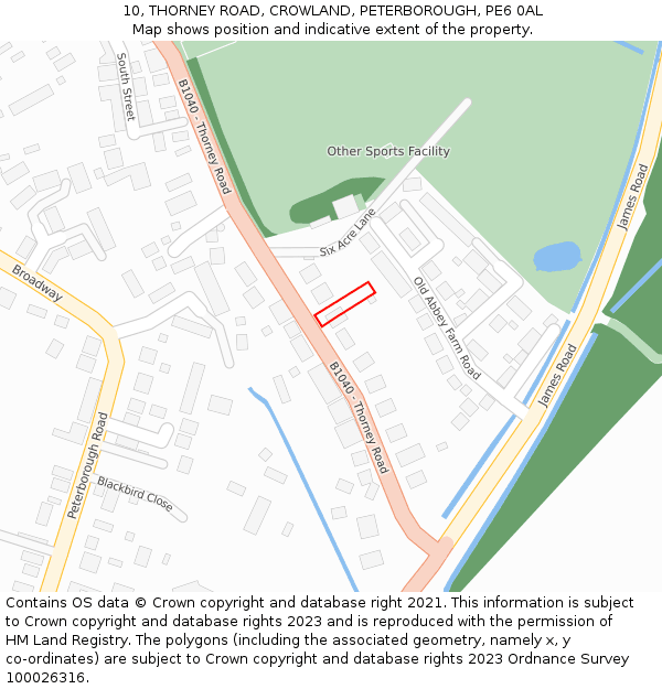 10, THORNEY ROAD, CROWLAND, PETERBOROUGH, PE6 0AL: Location map and indicative extent of plot