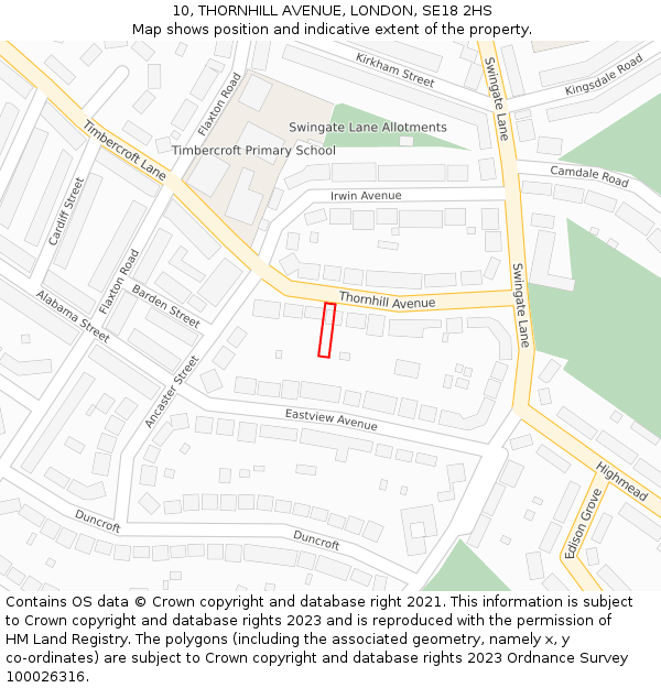10, THORNHILL AVENUE, LONDON, SE18 2HS: Location map and indicative extent of plot