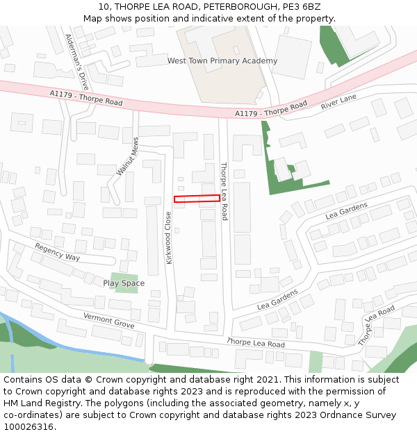 10, THORPE LEA ROAD, PETERBOROUGH, PE3 6BZ: Location map and indicative extent of plot