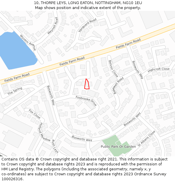 10, THORPE LEYS, LONG EATON, NOTTINGHAM, NG10 1EU: Location map and indicative extent of plot
