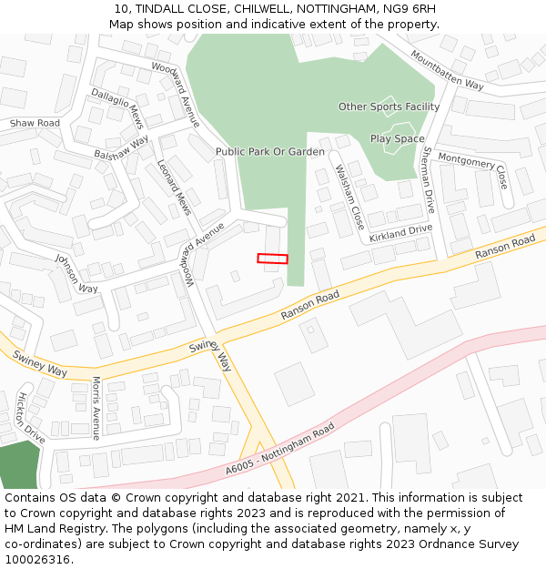 10, TINDALL CLOSE, CHILWELL, NOTTINGHAM, NG9 6RH: Location map and indicative extent of plot