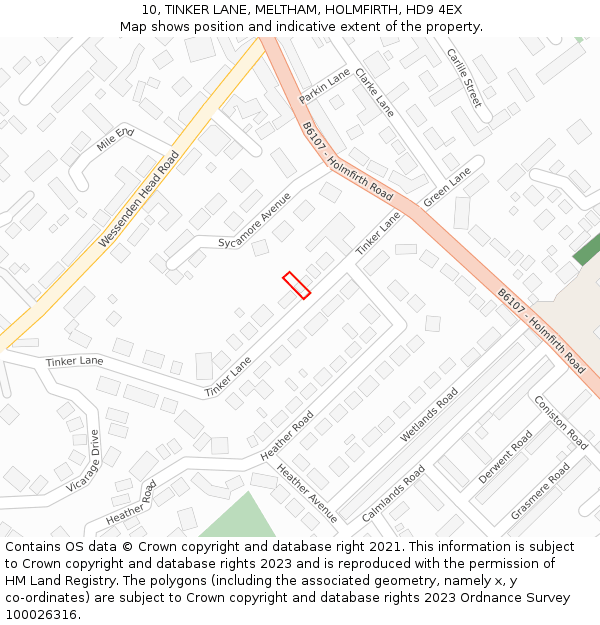 10, TINKER LANE, MELTHAM, HOLMFIRTH, HD9 4EX: Location map and indicative extent of plot