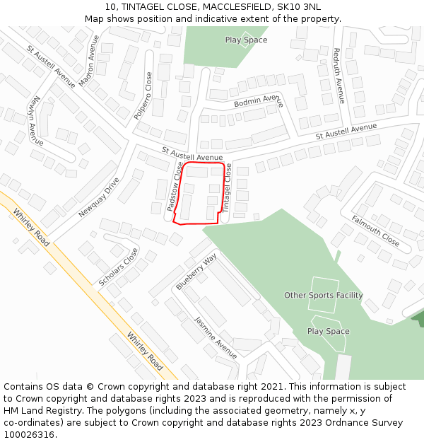 10, TINTAGEL CLOSE, MACCLESFIELD, SK10 3NL: Location map and indicative extent of plot