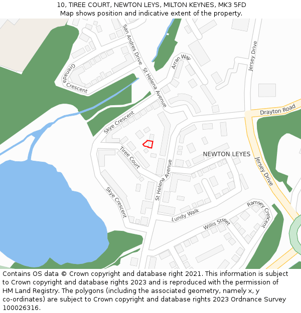 10, TIREE COURT, NEWTON LEYS, MILTON KEYNES, MK3 5FD: Location map and indicative extent of plot