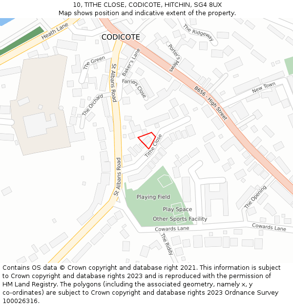10, TITHE CLOSE, CODICOTE, HITCHIN, SG4 8UX: Location map and indicative extent of plot