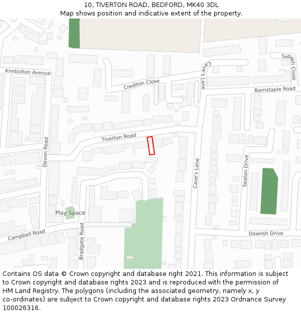 10, TIVERTON ROAD, BEDFORD, MK40 3DL: Location map and indicative extent of plot